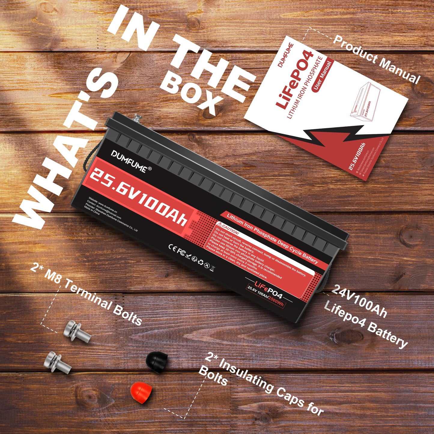 24V 100Ah Lithium LiFePO4 Battery Built-in 100A BMS Up to 15000 Cycles